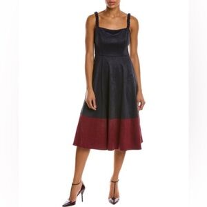 Hutch NWT Keltie Midi Dress Faux Suede Navy Blue Burgundy Colorblock Large